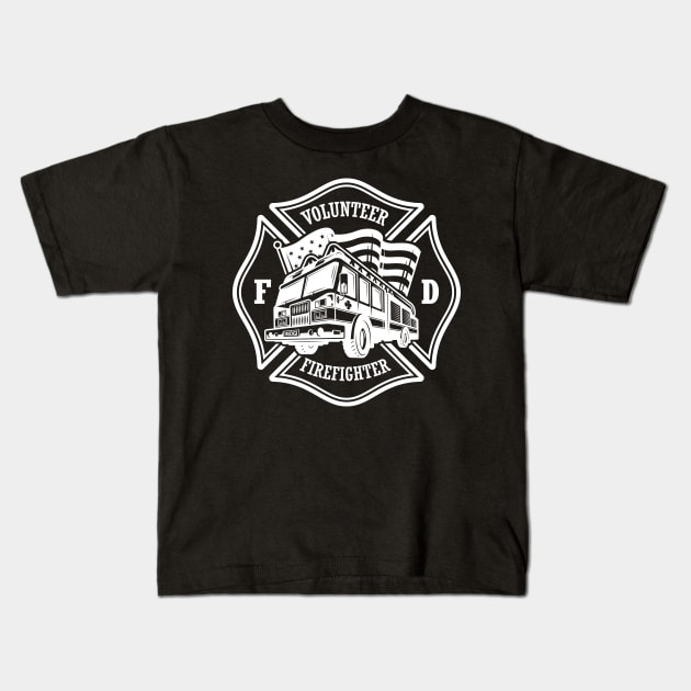 Firefighter Volunteer Father Gift Kids T-Shirt by BlackRavenOath